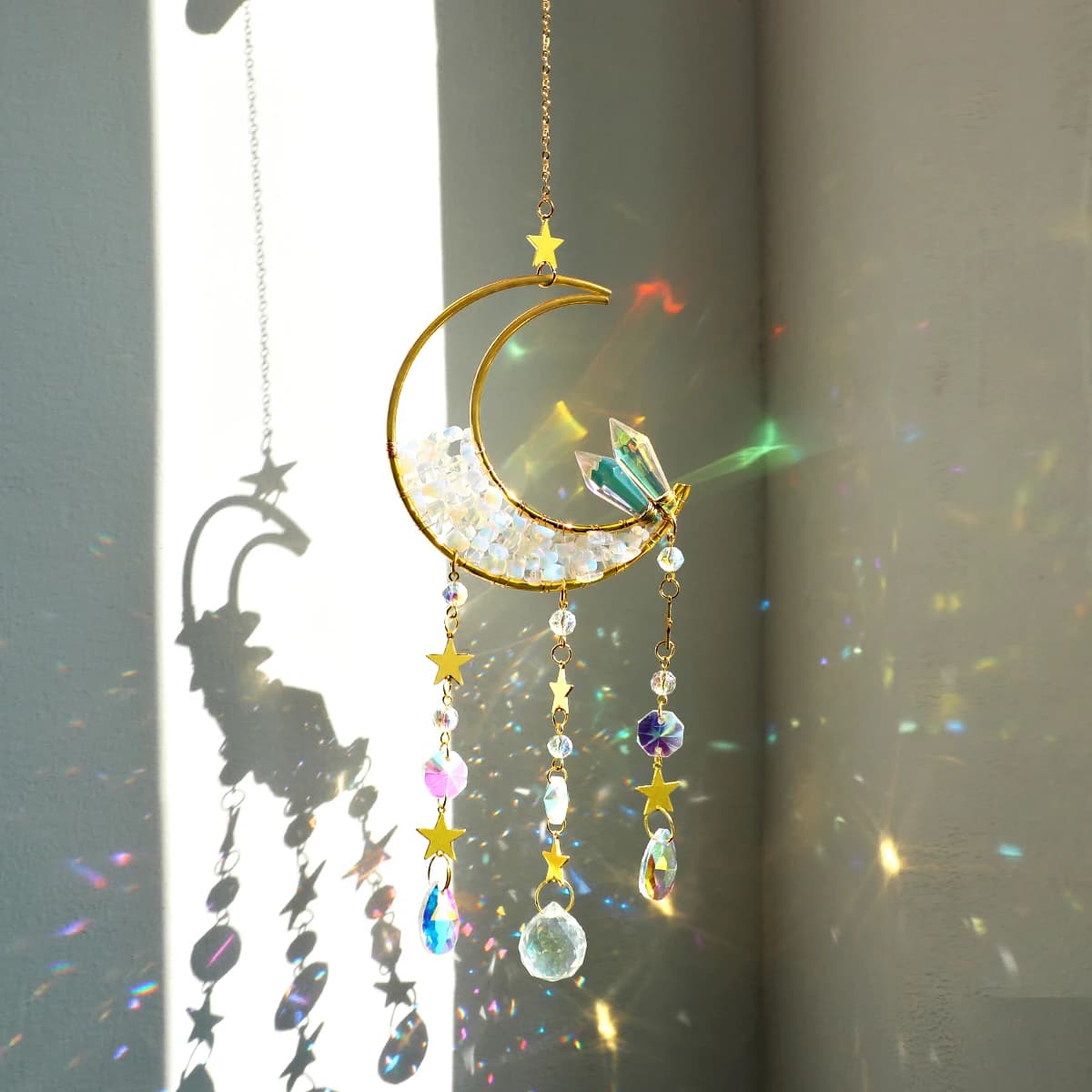 Suncatcher Moon Crystal Dream Catcher Wind Chimes Prism Suncatcher Gold Sun Catchers Indoor Window Rainbow Garden Home Decor
