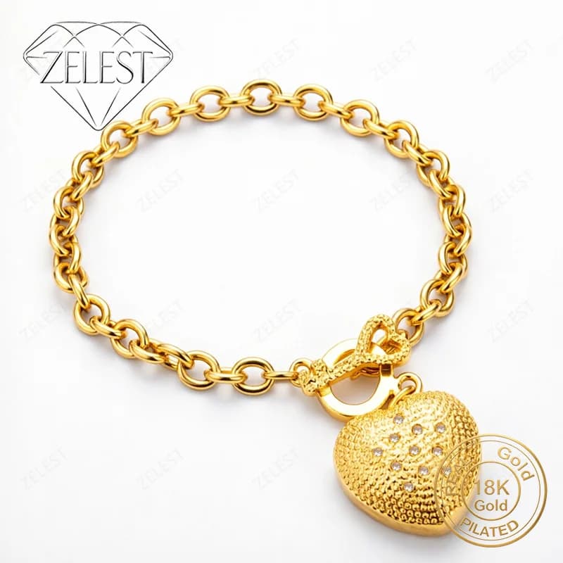 925 Sterling Silver 18K Gold Plated 8 Inch Exquisite Love Lock Bracelet Women's Fashion Party Wedding Gift Jewelry