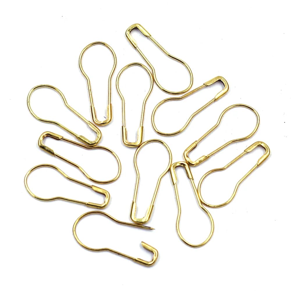 Gold Plated Alloy Coilless Pear Bulb Gourd Calabash Shape Knitting Stitch Marker Hangtag Safety Pins 21x9.5mm