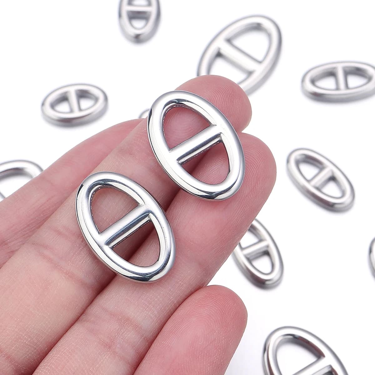 10Pcs Stainless Steel Pig Nose Charm Pendants Metal Double Hole Oval Connectors For DIY Jewelry Making Bracelet Necklace Supply