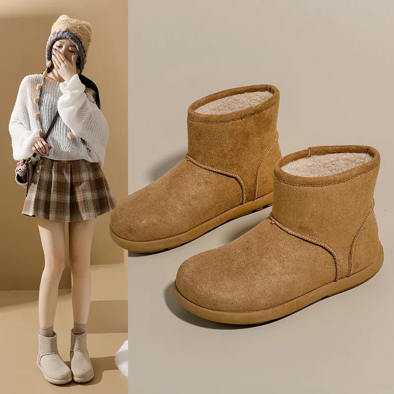 Women's high snow boots with fleece lining, warm and casual, Korean version, cotton, with rubber sole