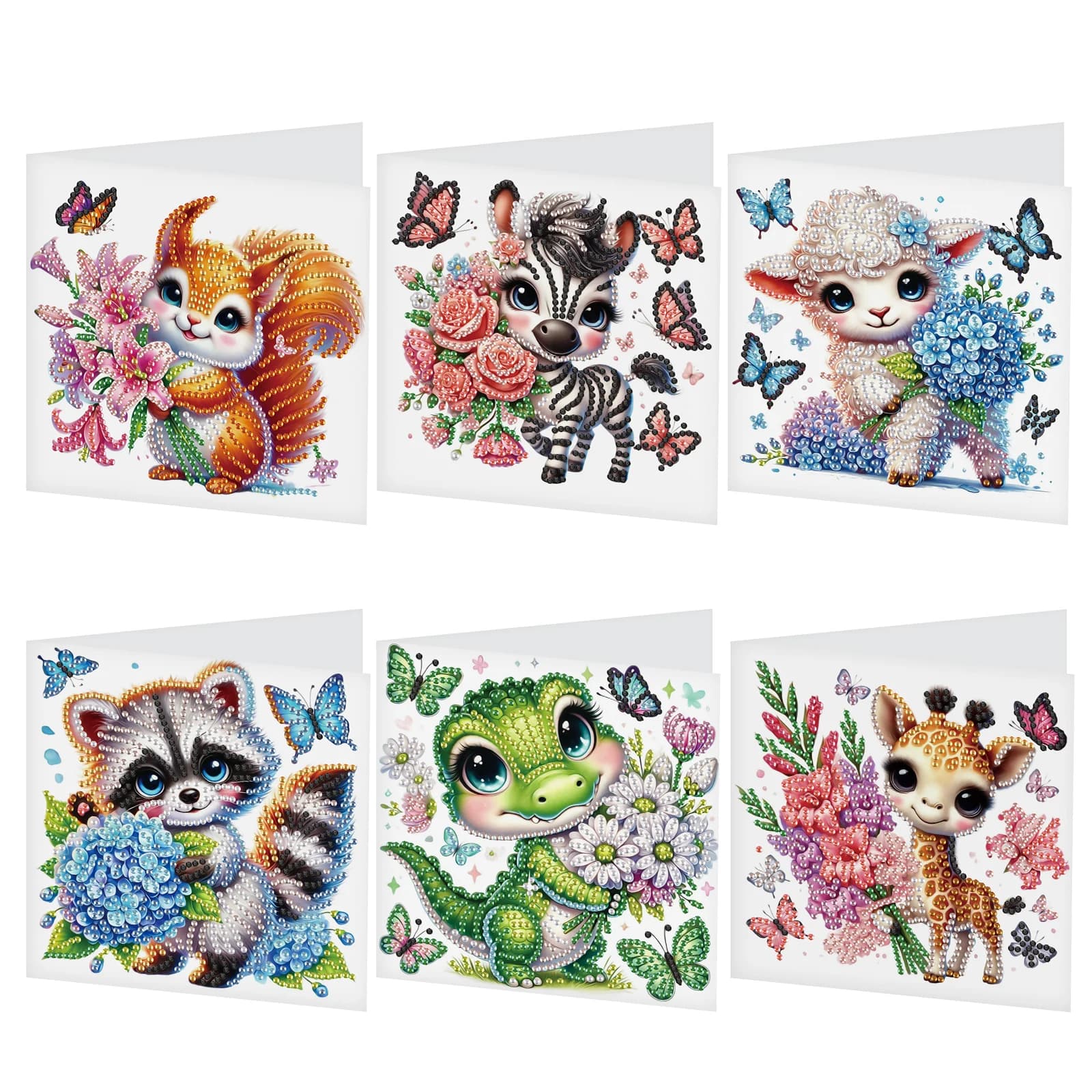 Kit di biglietti d'auguri per pittura artistica con diamanti da 6 pezzi, biglietti d'auguri per festival di animali con buste Biglietto di compleanno per artigianato con diamanti