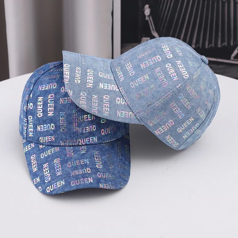 Korean-style casual English lettersQUEENWomen's baseball cap, sweet and cool style, denim hat, duckbill cap, foreign trade suppl