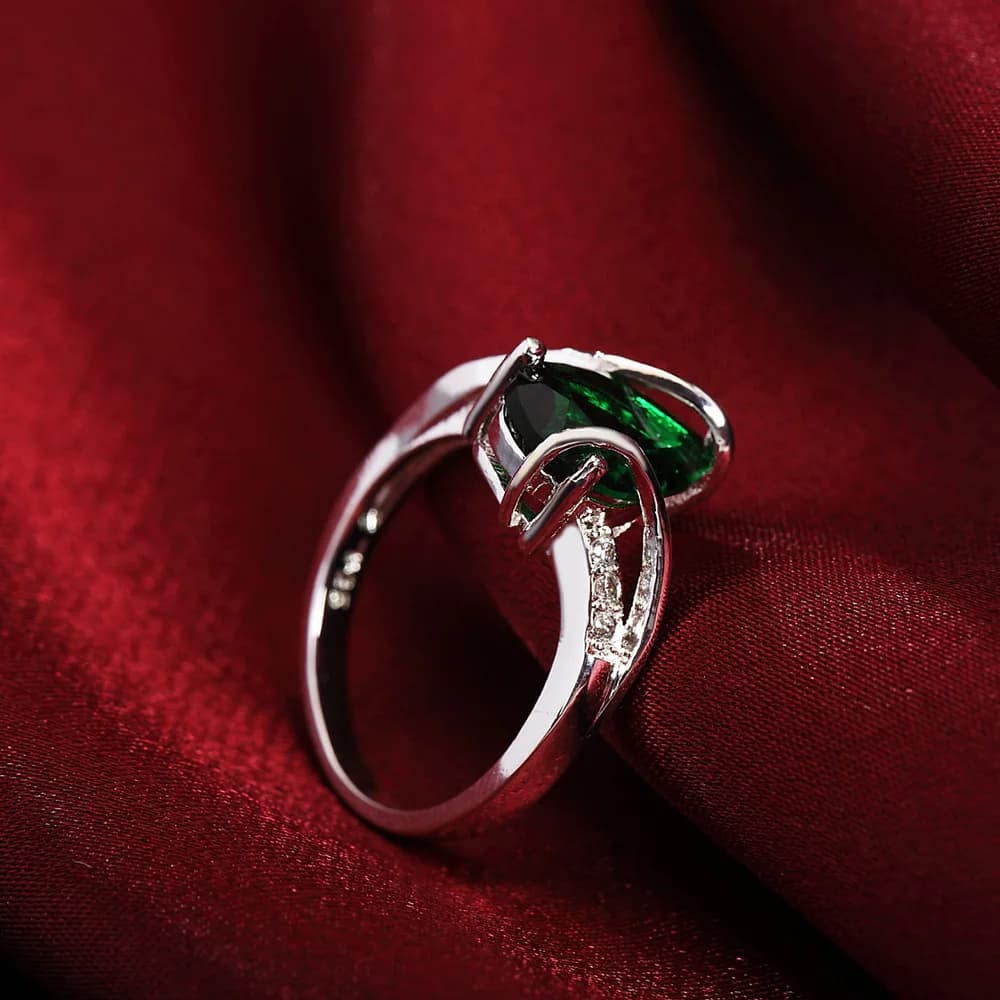 Beautiful Green Crystal Water Drops Rings Sterling 925 Sterling Silver for Women Size 7 8 Fashion Engagement Wedding Jewelry