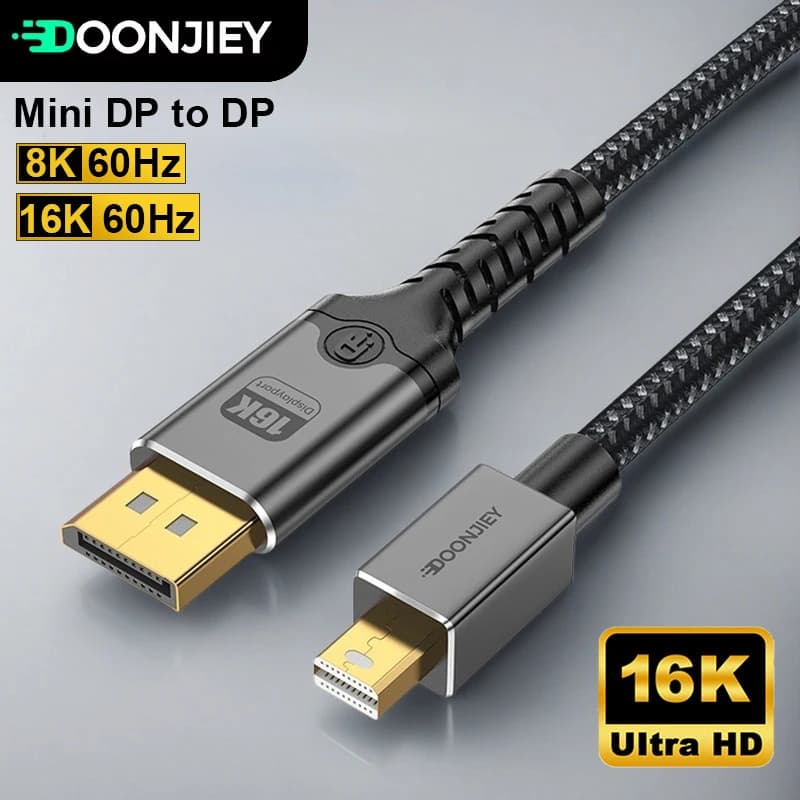 Cavo Mini DisplayPort a DP 16K, Adattatore di Conversione Bidirezionale DP2.1 Intrecciato, 16K@60Hz 8K@60Hz per MacBook, Laptop e Proiettori