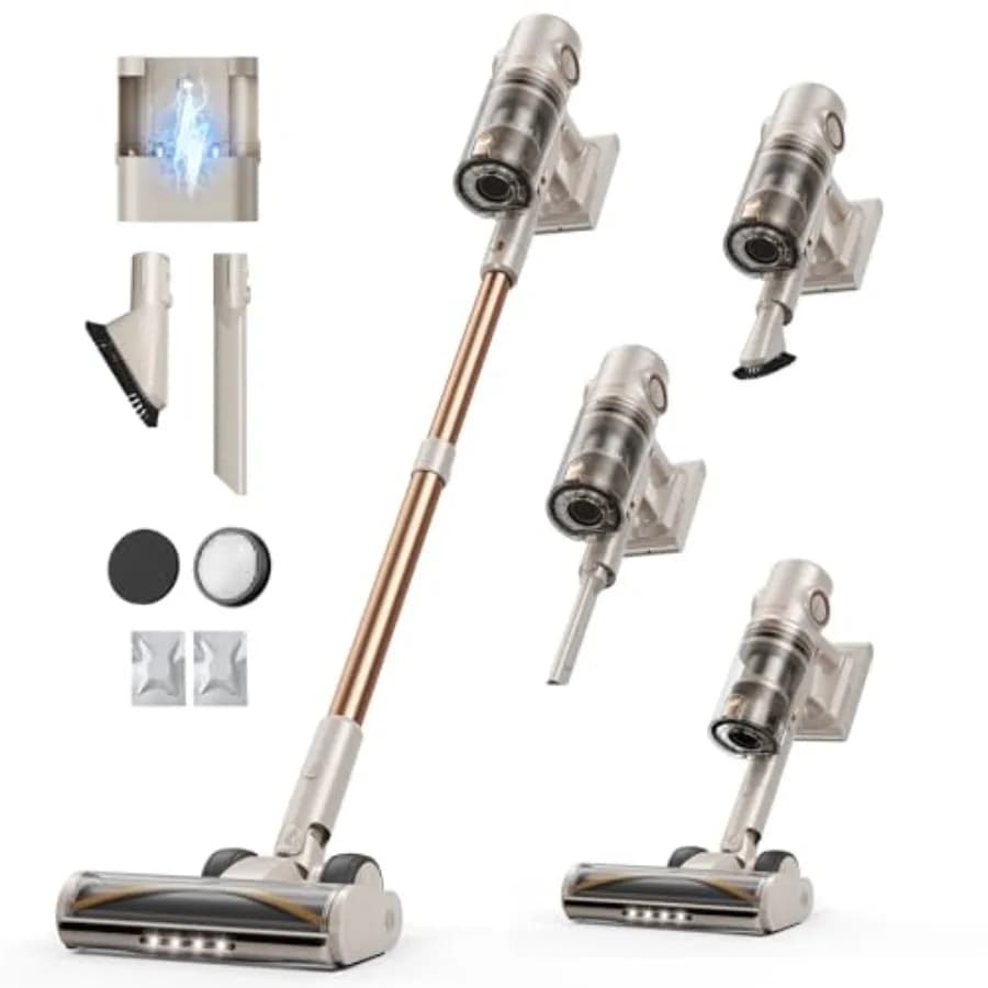 Aspirapolvere senza fili con autonomia di 80 minuti, aspirazione di 50 kPa, 600 W, per casa, tappeti, pavimenti duri, peli di animali domestici, leggero, ricaricabile.