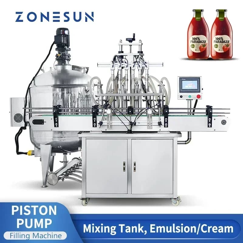 ZONESUN ZS-YT6T-6V Riempitrice Automatica Serbatoio di Miscelazione Emulsionante Frullatore Pompa a Pistone Detergente Cosmetico Shampoo Bottiglia di Succo