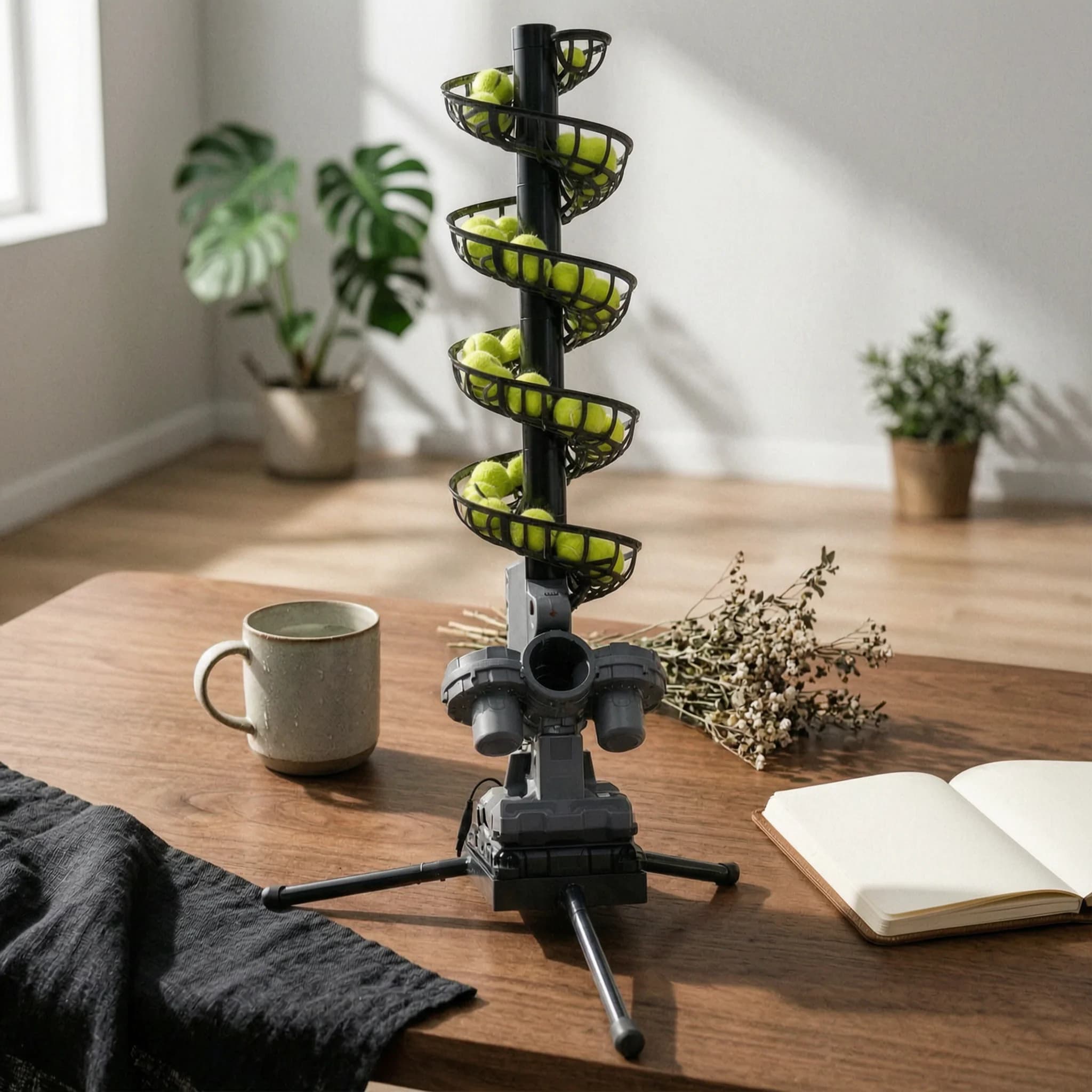 Ball Serving Machine Automatic Tennis Server with Spiral Ball Channel Stable Tripod Base for Court Training Use