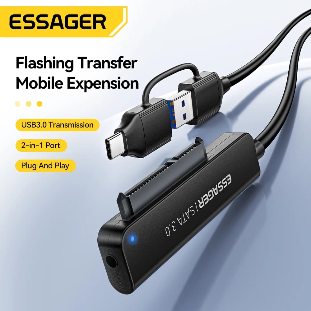 Adattatore Essager 2 in 1 SATA a USB 3.0/Type-C Convertitore per disco rigido USB-C USB3.0 per disco rigido SSD HDD esterno da 2,5 pollici per PC
