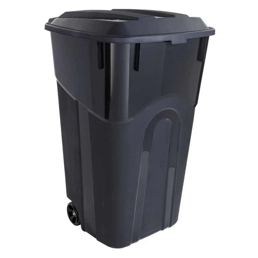 Bidone della Spazzatura in Plastica Resistente da 32 Galloni con Ruote e Coperchio Integrato per Uso Esterno e Interno, Contenitore Nero Durevole con Chiusura Liscia
