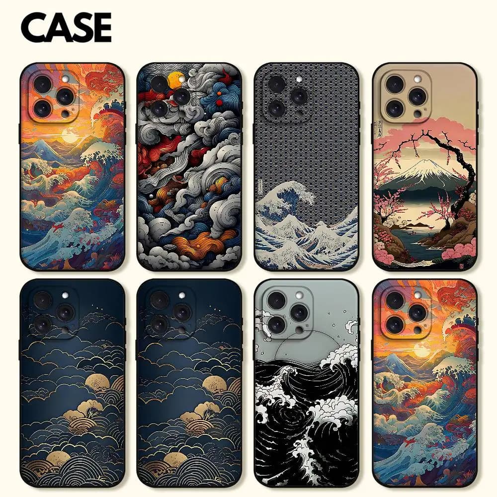 Custodia per telefono Ukiyo-e in stile giapponese per IPhone 17 16 15 14 13 12 11 PRO MAX PLUS Mini TPU Custodia morbida per la pelle