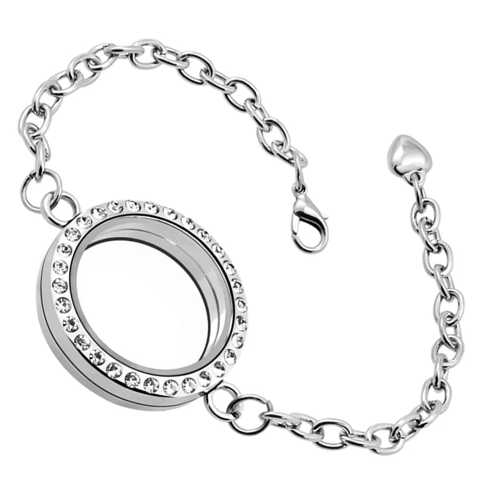 Photo Frame Bracelet for Women Unique Openable Circle Memorial Locked Design Rhinestone Jewelry Fashionable Casual Formal