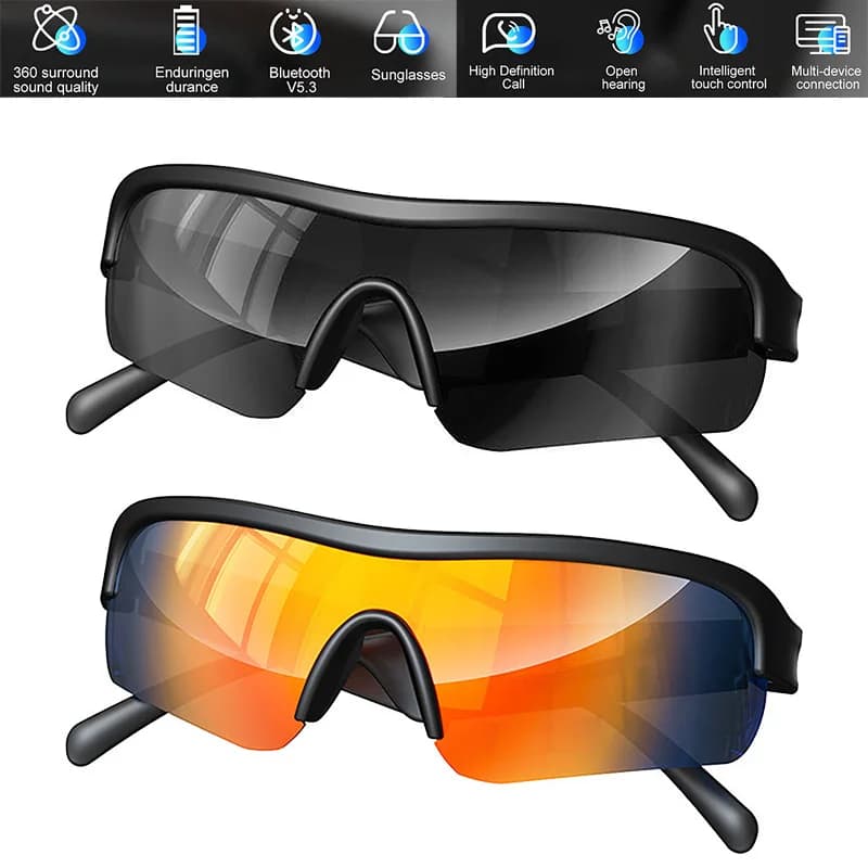 Bluetooth Smart Glasses with Voice Assistant, Music Audio, Wireless Headphones, Blue and UV Protection