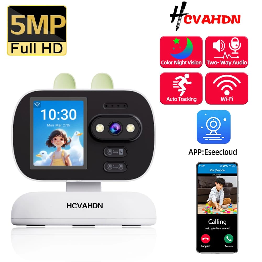 Mini 5MP WiFi PTZ Surveillance Camera Indoor Home Security Baby Monitor Cam Auto Tracking Color Night Vision Video Call Camera