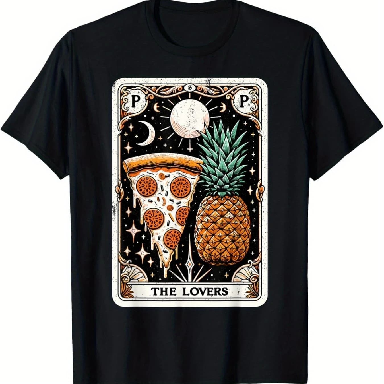 Funny Pineapple Pizza Tarot Card Pizza Lovers T-Shirt 100% Cotton O-Neck Short Sleeve Summer Casual Mens T-shirt Streetwear