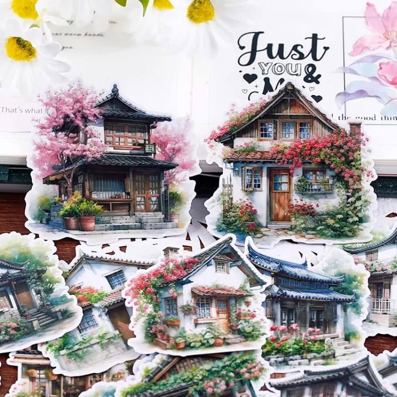15 pezzi adesivi per quaderni carini-Flower incontra la cina del sud, disegni retrò e carini forniture di cancelleria impermeabili