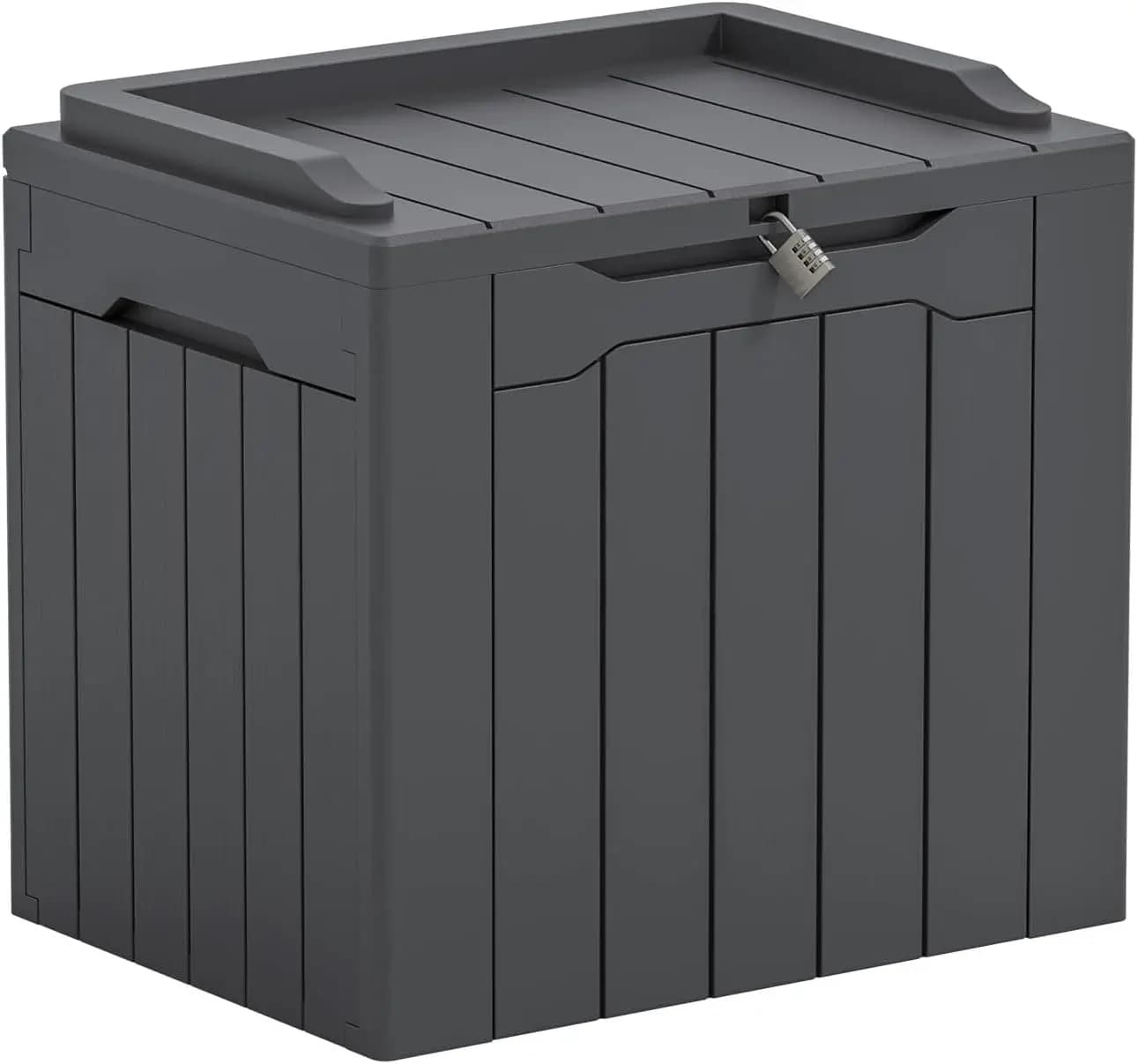 Contenitore da Esterno da 31 Galloni con Coperchio per Mobili da Giardino, Attrezzi da Giardino, Accessori per Piscina, Chiudibile a Chiave, Grigio Scuro