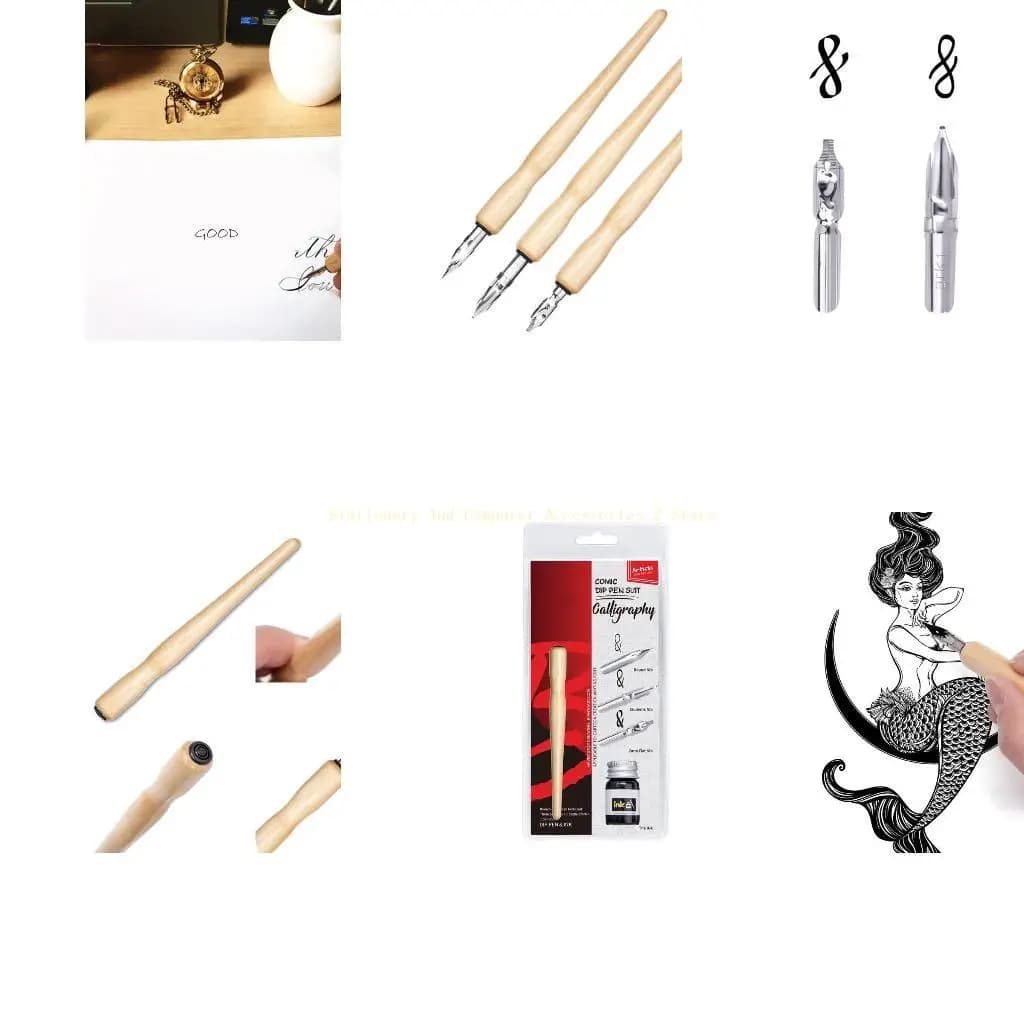 Manga Dip Pen Set Comic Drawing 3 pennini Supporto in legno Strumenti per calligrafia con inchiostro