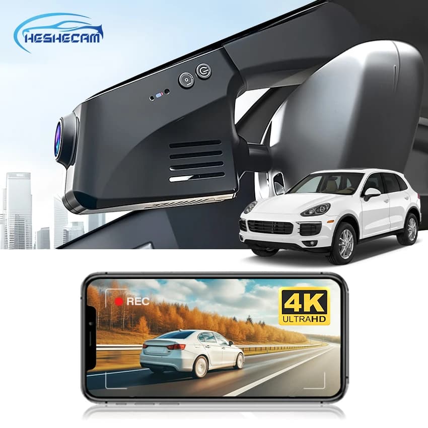 HESHECAM 4K Dash Cam for Porsche Cayenne/Macan/911/Taycan/Panamera/718 Boxster and Cayman, car camera with loop recording and Wi-Fi