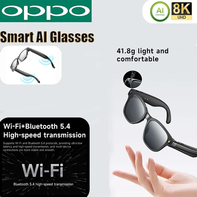 OPPO New version AI Smart glasses with 8 MP pixels Shoot 4 GB WiFi video photos Contact AI ChatGPT Translation Smart sunglasses