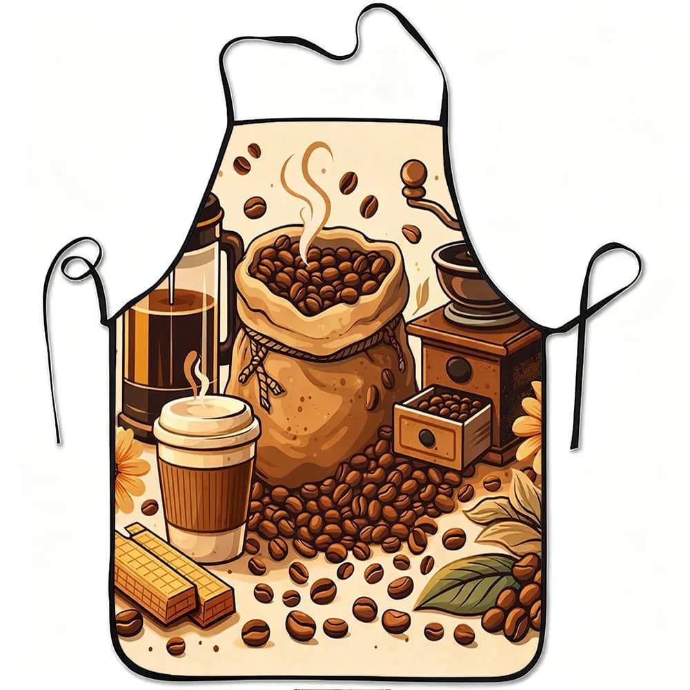 1pc Coffee Bean Apron with Vintage Coffee Print - Adjustable Waistband Suitable for Cooking, Gardening, Orchard Picking