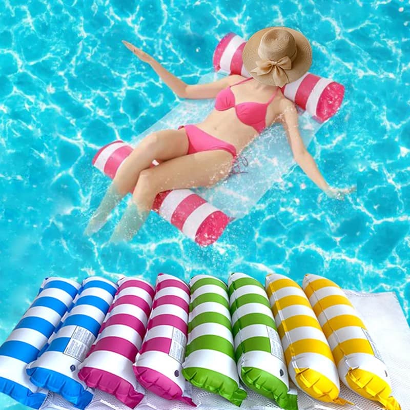 Materassino Gonfiabile Galleggiante Pieghevole per Piscina, Amaca Galleggiante per Feste in Acqua, Materasso ad Aria in PVC a Strisce, Tappetino Gonfiabile Galleggiante per Acqua