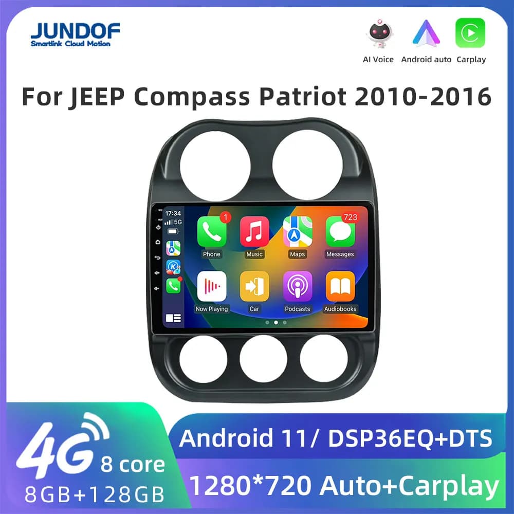 Jundof Android 11.0 autoradio per Jeep Compass Patriot 2010 - 2016 GPS Video Multimedia Stereo Auto Player Carplay IPS 8G 128G