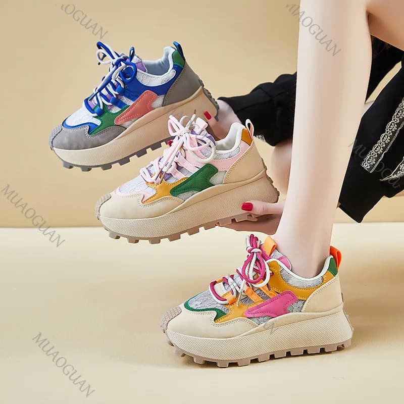 Sneakers da Donna Multicolore, Scarpe Sportive Casual con Suola Spessa Antiscivolo, Traspiranti, Design alla Moda