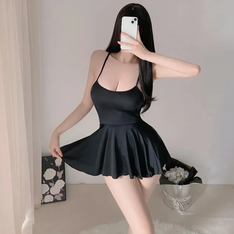 Mini Abito Sexy da Donna Plissettato, Vestito Aderente Liscio, Abito Sottoveste Mini, Abiti da Discoteca, Abito con Volant Seducente, Abito Senza Schienale