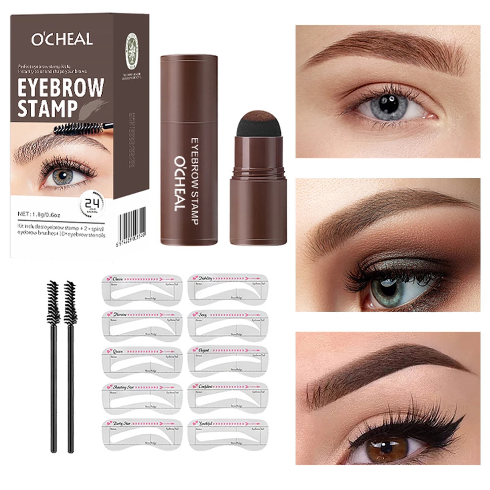 O'CHEAL One Step Eyebrow Stamp Shaping Kit Set Hair Cover Up Powder Contouring Stick Hairline Shadow Powder Brow Shape 10 Pcs