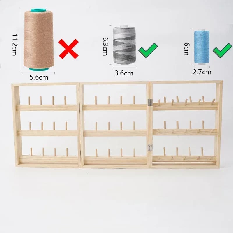 Organizzatore Compatto per Filo da Cucito in Legno con 66 Bobine, Supporto per Rocchetti e Accessori per Cucito Fai-da-Te