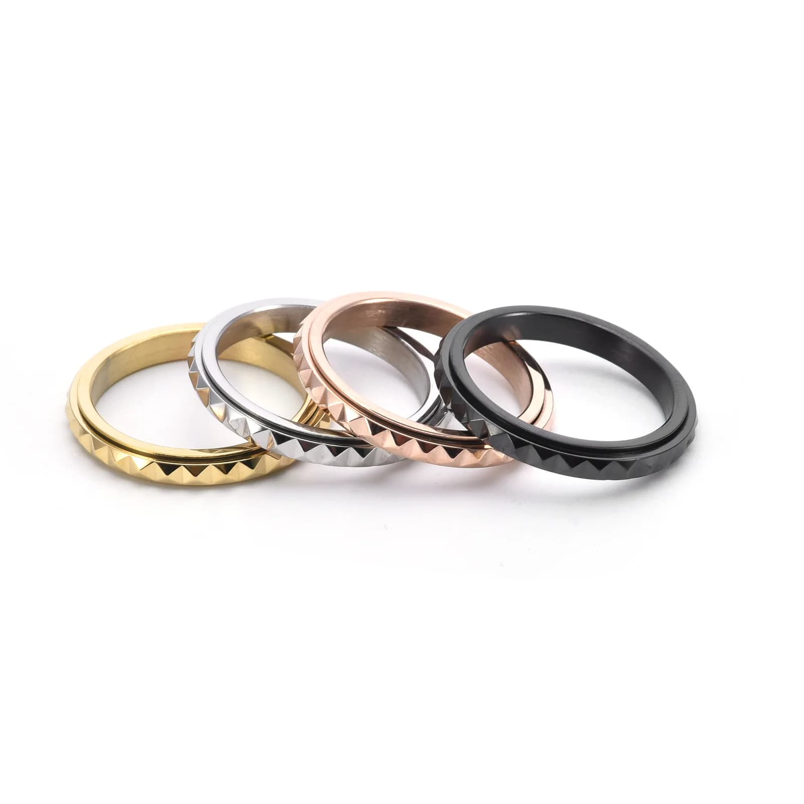Anello in acciaio inossidabile lucido per alleviare l'ansia Fidget Spinner Anello a fascia per anniversario di fidanzamento di matrimonio geometrico da sposa