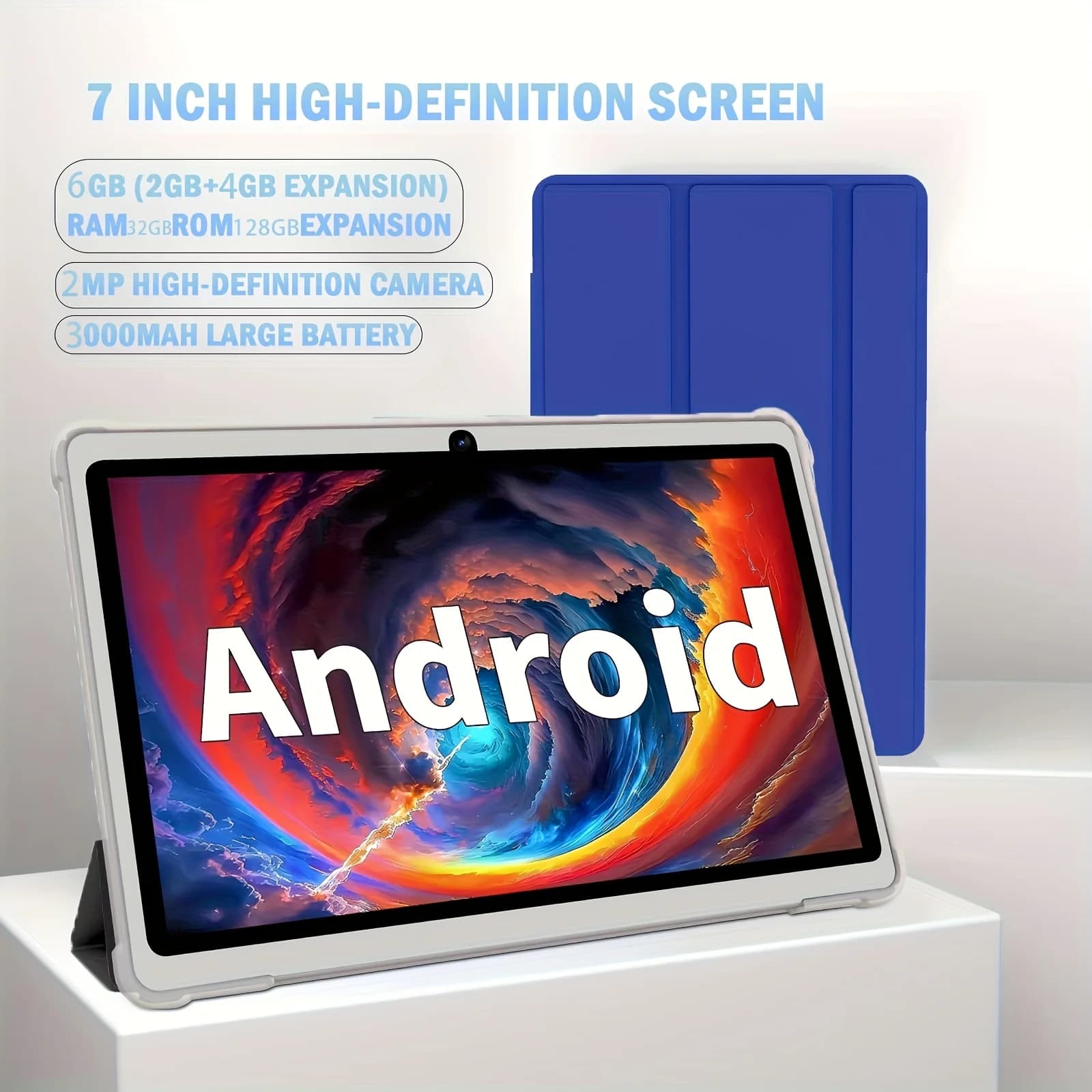 COLORROOM Android 11 tablet, 7-inch with protective case, 6GB (2+4 expandable) RAM+32GB storage, quad core processor