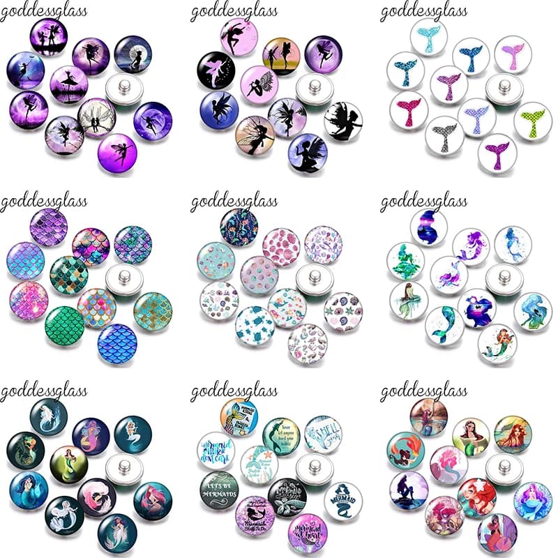 Fairy Girls Wings mermaid scales patterns fish tail Photo 10pcs 12mm/18mm snap buttons for 12mm/18mm snap bracelets DIY jewelry