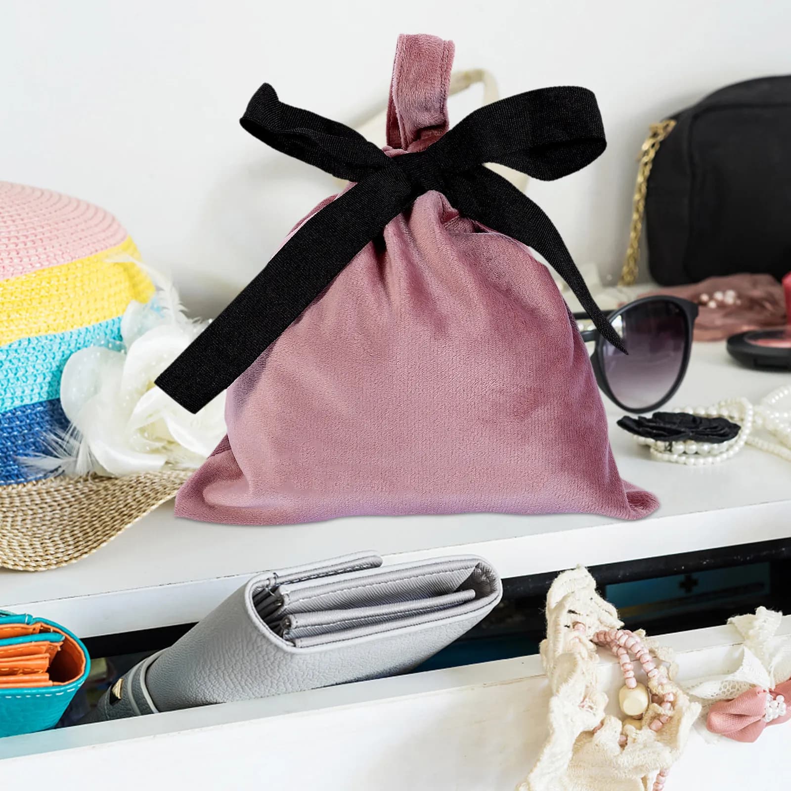 2 Pezzi Borsa Organizer Portatile con Coulisse per Trucchi, Cosmetici, Rossetti, Pennelli Ombretto, per Palestra e Viaggi