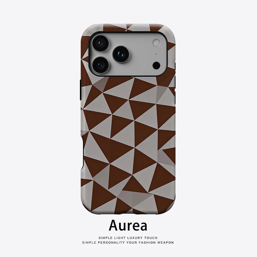 Custodia Aurea opaca antiurto per MagSafe per iPhone 17 16 15 14 Plus 13 Pro Max, in PC rigido, mosaico triangolare marrone bianco