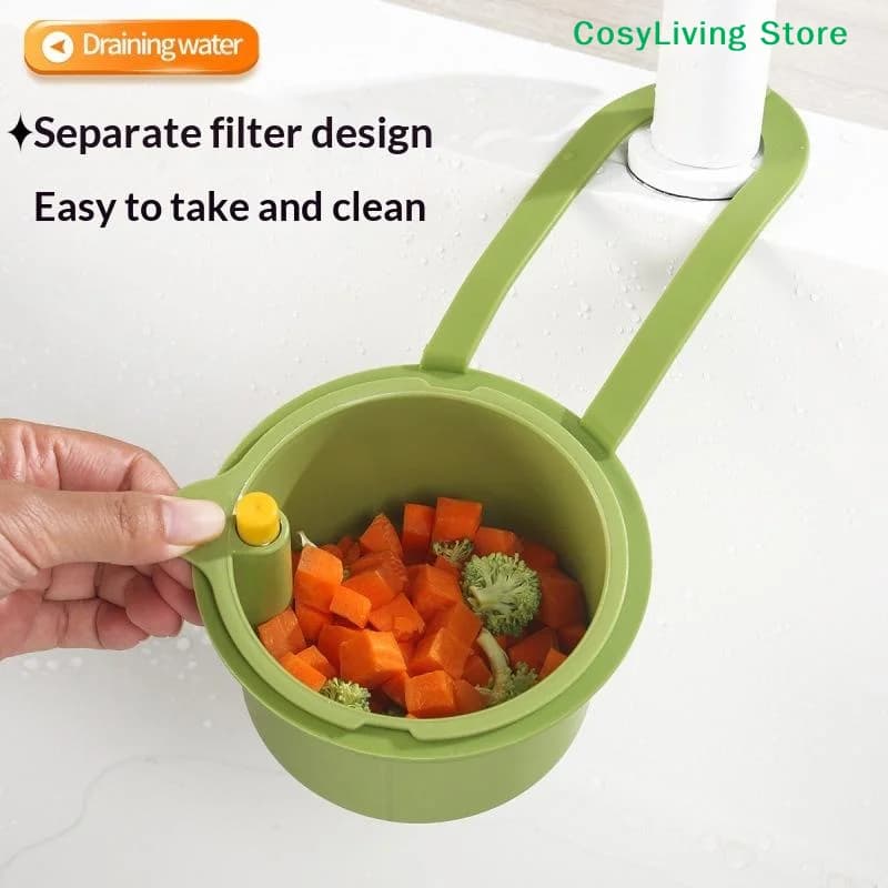Cestello Regolabile 2 IN 1 per Lavello, Cestello Automatico, Porta Spugna da Lavello, Filtro Sospeso per Rubinetto, Sacchetto Raccogli Rifiuti da Cucina