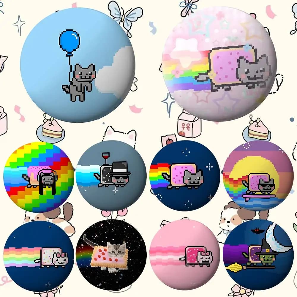 Divertenti e Carini Distintivi N-nyan Cat in Latta, Spille a Bottone Morbide, Spille in Metallo, Accessori Personalizzati per Gioielli, Cappelli, Borse e Risvolto