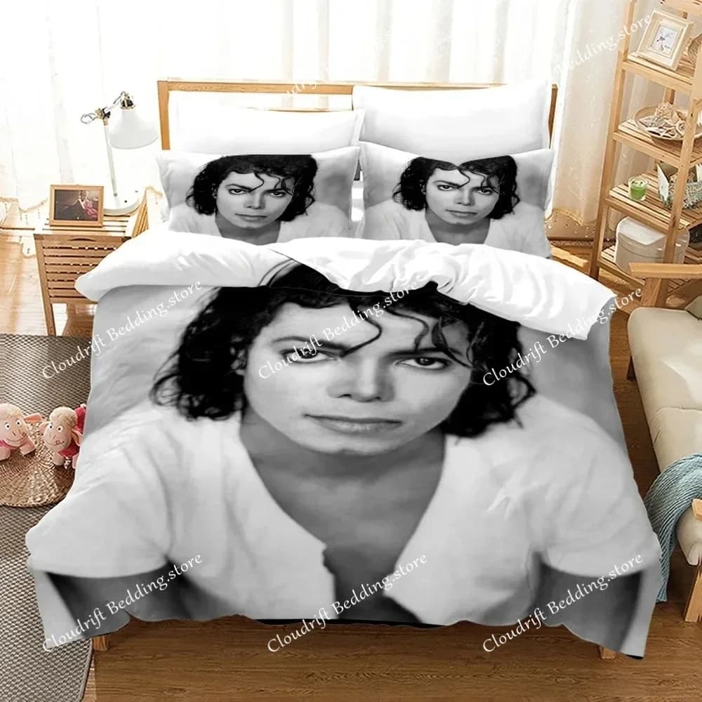 Set Biancheria da Letto 2026 Michael Jackson: Copripiumino Singolo/Doppio per Camera da Letto, Misura Queen/King, con Federe - Tema Genio Musicale