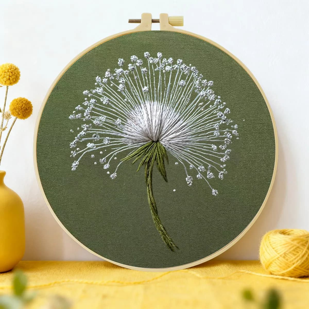 Kit Ricamo Dandelion 20x20cm/15x15cm (7.87/6.3 pollici) - Kit Fai da Te per Principianti, Decorazioni per la Casa, Arte del Cucito