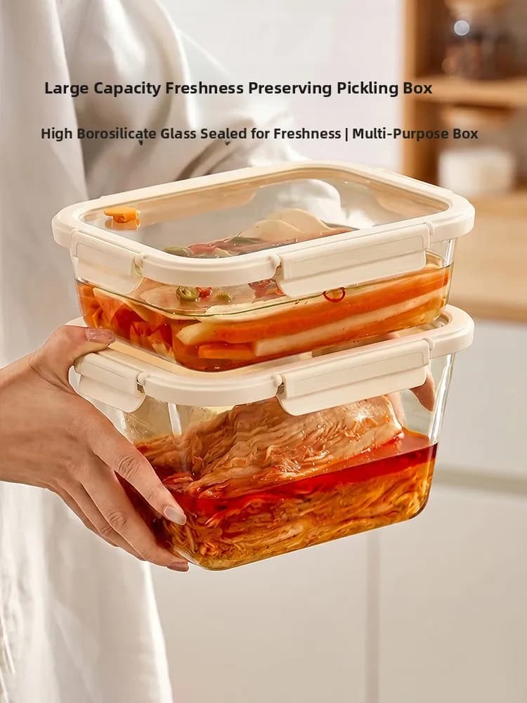Modern Housewife Glass Sealed Container Food Grade Refrigerator Storage Kimchi Preservation Box Home Kitchen Storage Jar