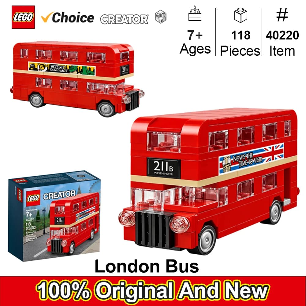 LEGO 40220 Creator Double Decker London BusBuilding Blocks Mattoni Giocattolo per Bambini Regalo di Compleanno per Bambini (118 Pezzi)