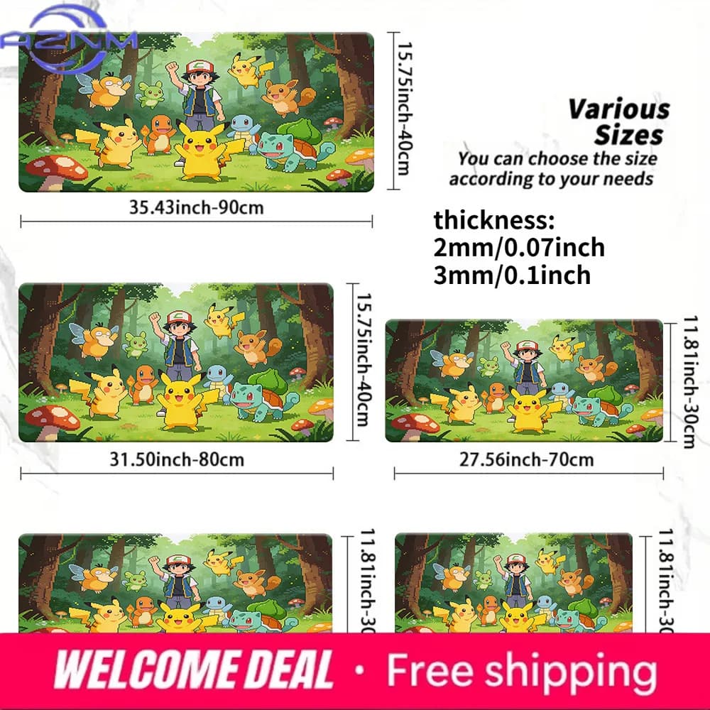 Tappetino per mouse da gioco Pixel Art Ash & Pokemon Forest con base in gomma antiscivolo