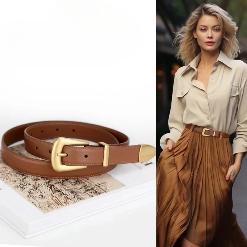 Women's Genuine Leather Belts Luxury Fashionable Belts with bordeaux gold buckle for jeans and casual dresses