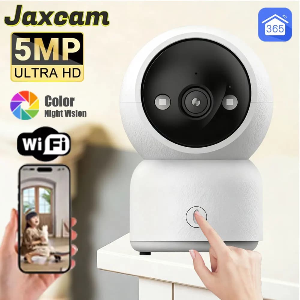 Telecamera di Sicurezza WiFi PTZ 5MP 2K HD con Videochiamata, Rilevamento Movimento, Visione Notturna a Colori per Casa e Sorveglianza