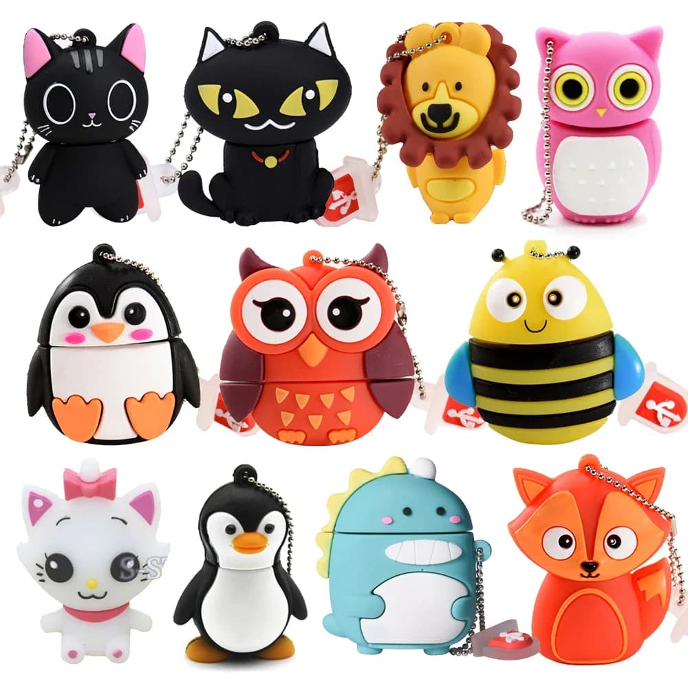 JASTER Simpatico Animale Del Fumetto Chiavetta USB 64GB Pinguino Gatto Memory Stick 32GB Gufo Dinosauro Pen Drive 16GB Bee Fox Pendrive 8GB