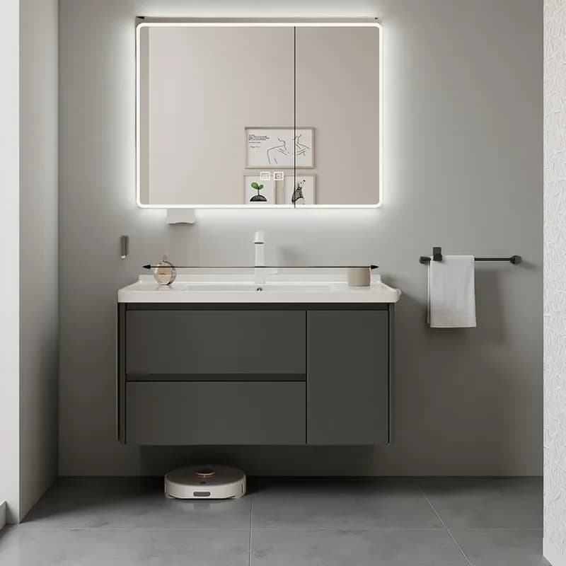 for New Space Aluminum Bathroom Cabinet Household Hotel Storage Locker Mirror Table Smart Mirror Ceramic Integrated Basin