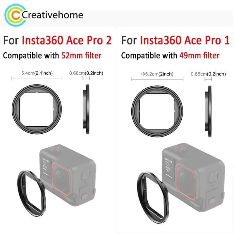 PULUZ Metal Filter Frame Adapter for Insta360 Ace Pro 2 52mm / Insta360 Ace Pro 1 49mm Filter