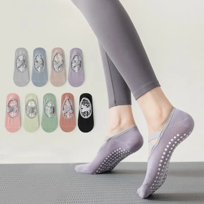 Calzini da Yoga da donna calzini da Pilates in cotone con impugnatura antiscivolo calzini sportivi da ballo per balletto da donna calzini da palestra alla caviglia da campeggio antiscivolo