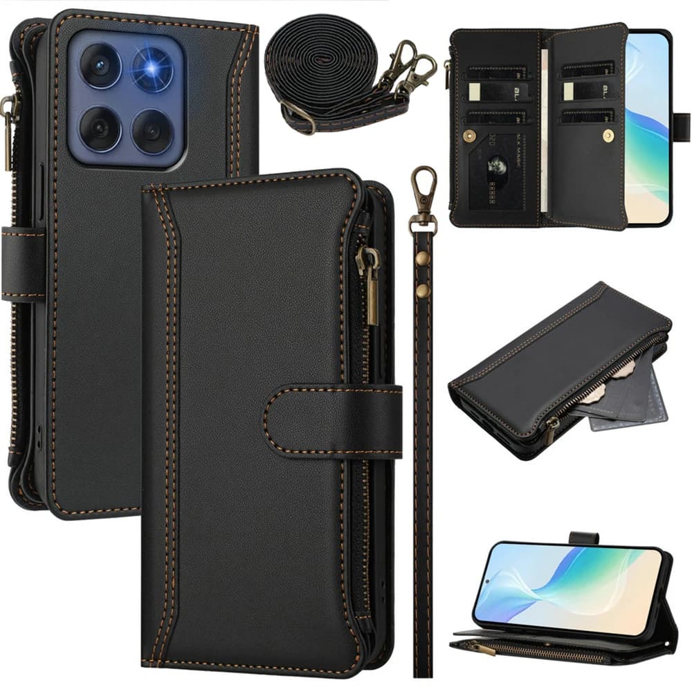 Flip Case For Motorola G56 G86 G77 5G Crossbody Zipper Leather Wallet Case Moto G66J G66Y G56 G86 G06 G67 G57 Power Luxury Cover